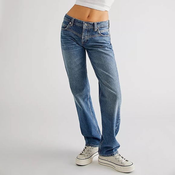 Free People Denim - Free People Shelby Low-Rise Boyfriend Jeans Blue Denim Button Fly OB1419523 Boho